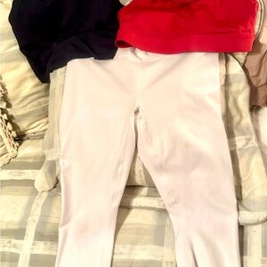 Fabletics Shimmering White Leggings & 2 Fabletics sports bras.